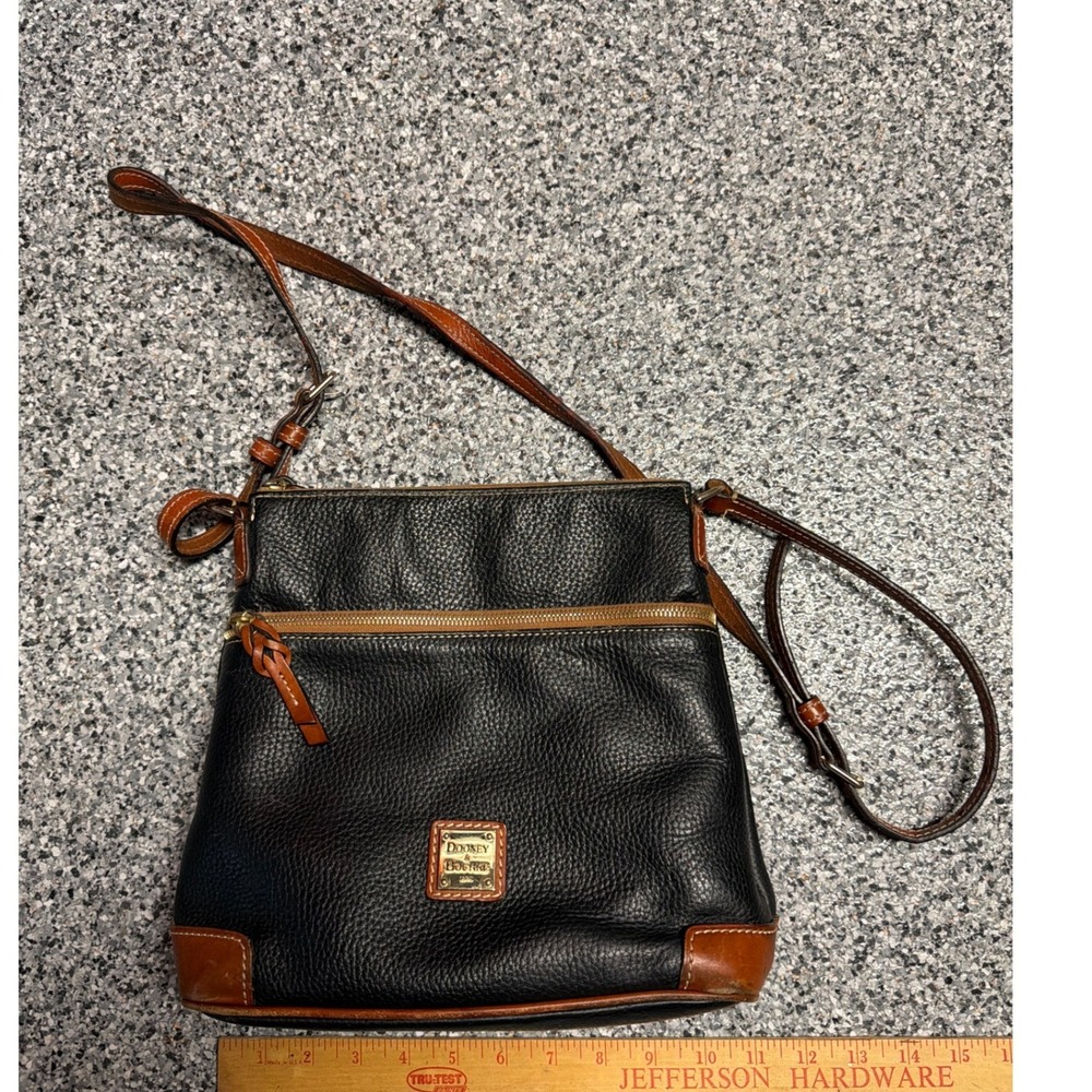 Dooney & Bourke Black Pebbled Leather Crossbody Bag Tan Trim Gold Hardware